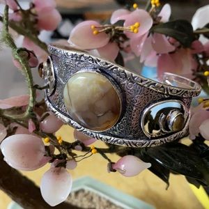 Vintage 925 tiger eye and agate cuff